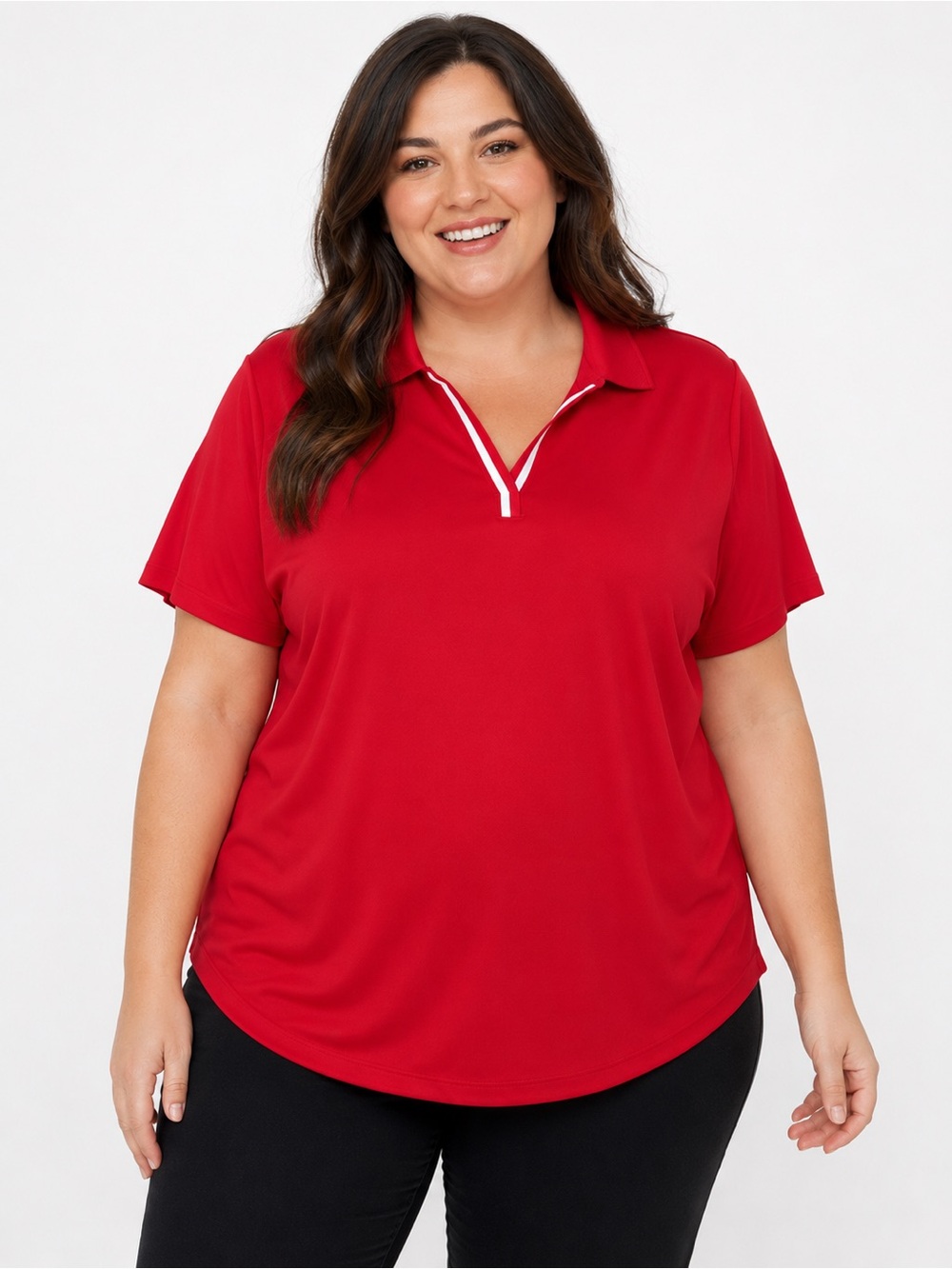 Sport Haley Red Polo V-Neck Top with White Trim